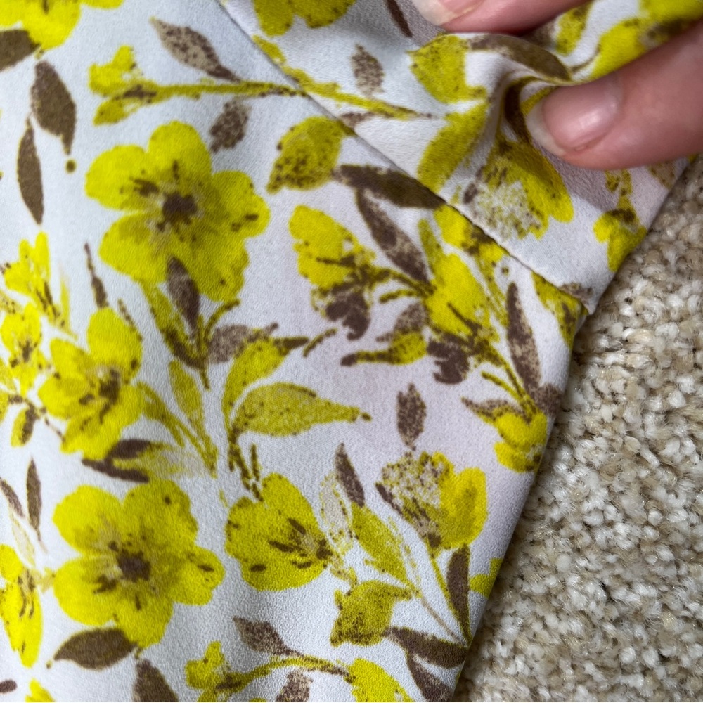 Imperfect yellow floral pocket dress vneck pointed collar lined bright bohemian - Picture 3 of 16